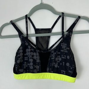 ZUALA athletic sports bra strappy in black with gray dots neon yellow M
